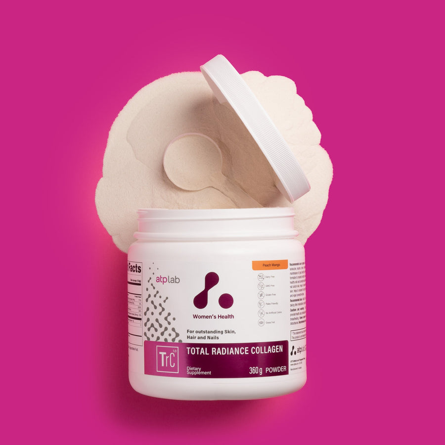 ATP Lab Total Radiance Collagen - kolagenový prášek pro podporu pleti, vlasů a nehtů s příchutí Peach Mango.